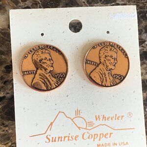JEWELRY - pair NEW Vintage PENNIES Earrings Wheeler Sunrise Copper Gilcrease